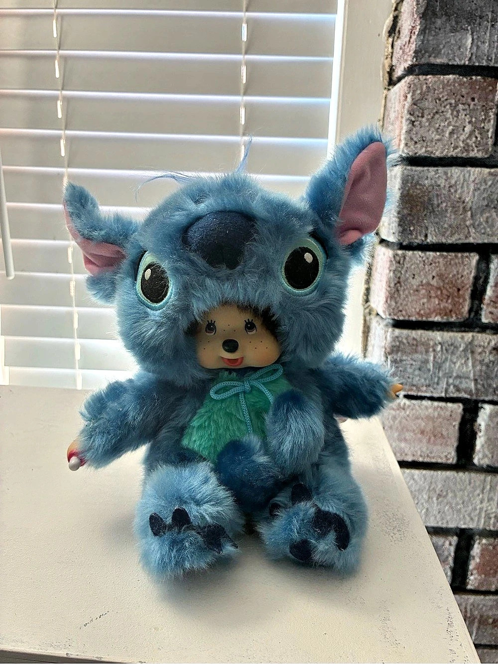 Monchhichi Stitch Costume Plush Doll Blue Plush Stuffed Animal
